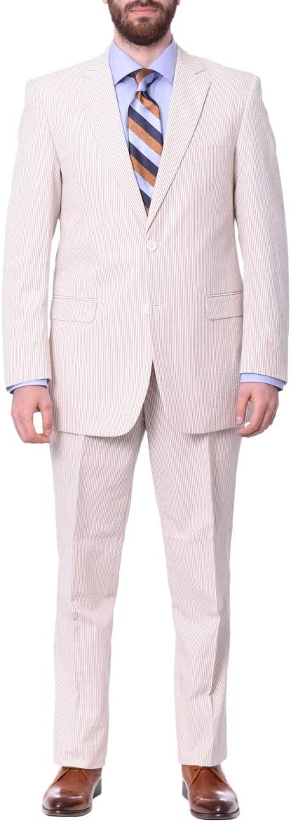 42XL Men 100% Cotton Tan Striped Seersucker Suit