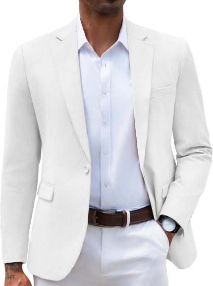 Knit Blazer Men Business One Button Suit Jacket Regular fit Casual Sport Coat Mens Blazer