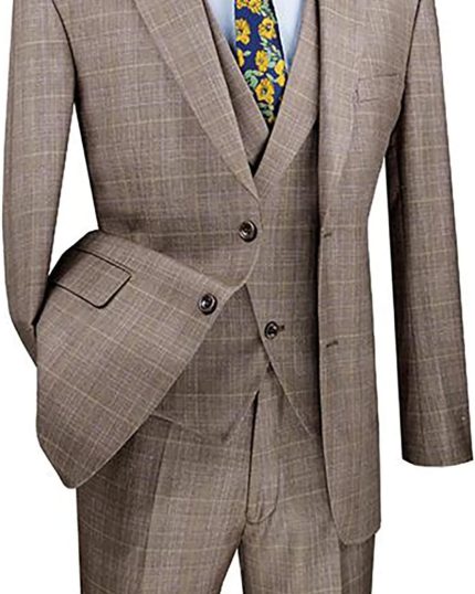 Men Fashion Dress Suit Modern Fit Glen Plaid Windowpane 3 Piece with Vest