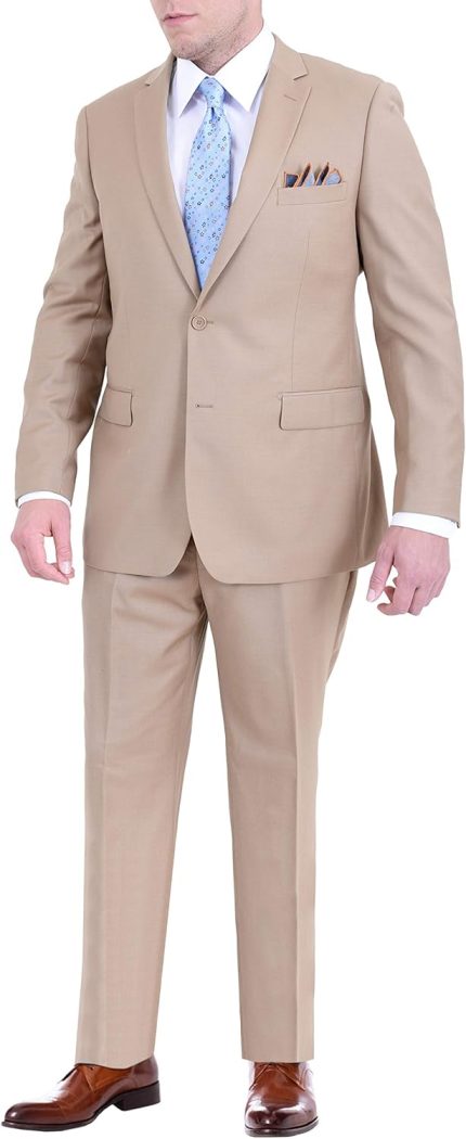 Men Classic Fit Two Button 100% Wool 2 Piece Suit